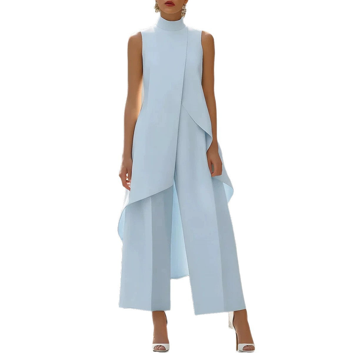 Womens High-Neck Sleeveless Wide-Leg Pants Set