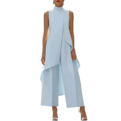 Womens High-Neck Sleeveless Wide-Leg Pants Set