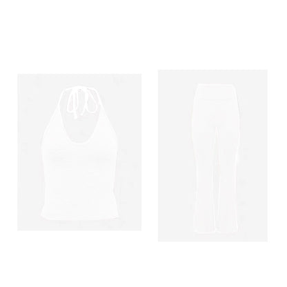 Women Yoga Suit with Chest Pad High-Waist Flared Trousers