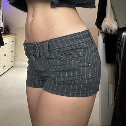 Striped Pocket Denim Shorts