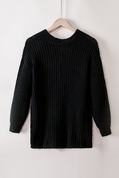 Gray Buttoned Front Drop Shoulder Knitted Cardigan