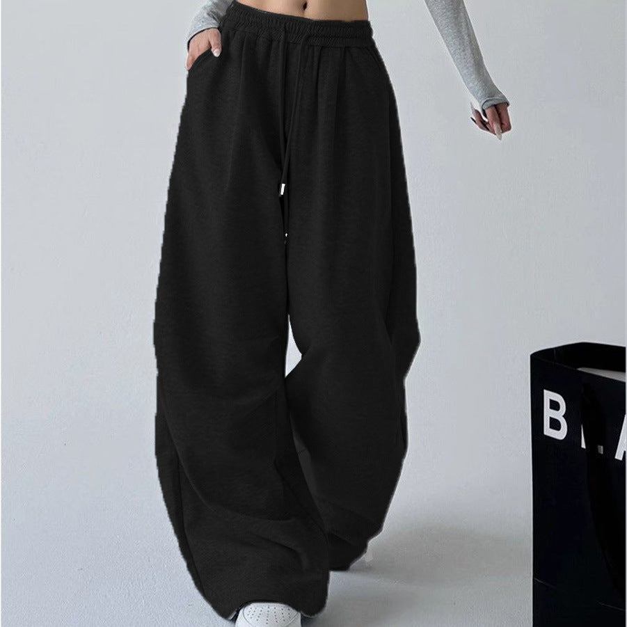 Women's Straight Loose Fleece-Lined Drawstring Casual Pants