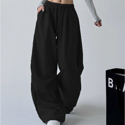 Women's Straight Loose Fleece-Lined Drawstring Casual Pants