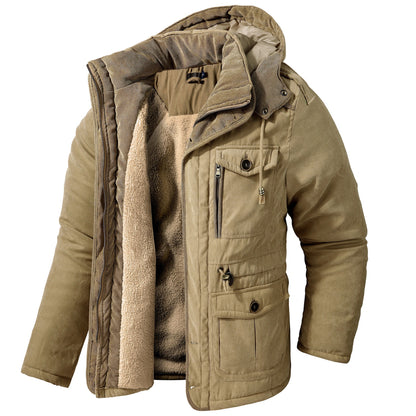 Men's Lambswool Blend Hooded Vest Thickened Multi-Pocket Sleeveless Jacket