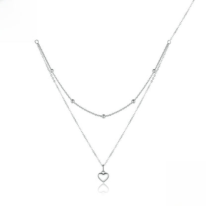 S925 Sterling Silver Heart Necklace Double Layer Layered Clavicle Chain