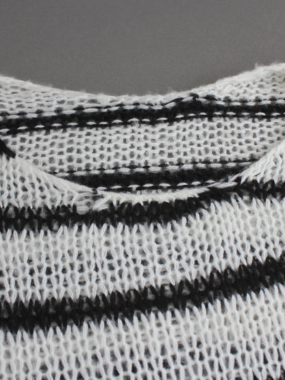 Dames Gebreide Ronde Hals Lange Mouw Gestreepte Trui