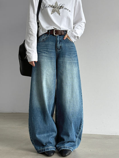 Vintage High Waist Wide Leg Denim Pants