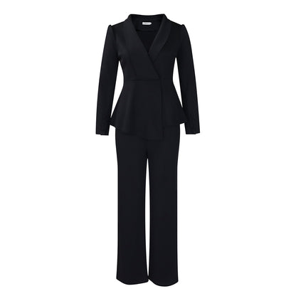 Elegant Women's Office Suit Set with Wide Leg Pants
