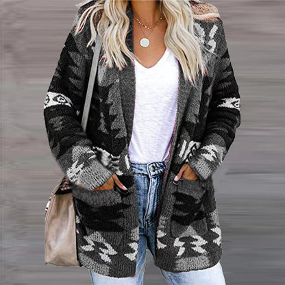 Dames los gebreid vest met print en zakken