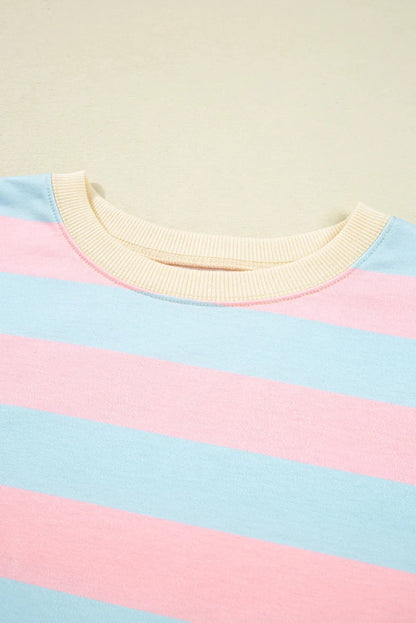 Plus Size Gestreepte Sweatshirt met ronde hals en verlaagde schouders