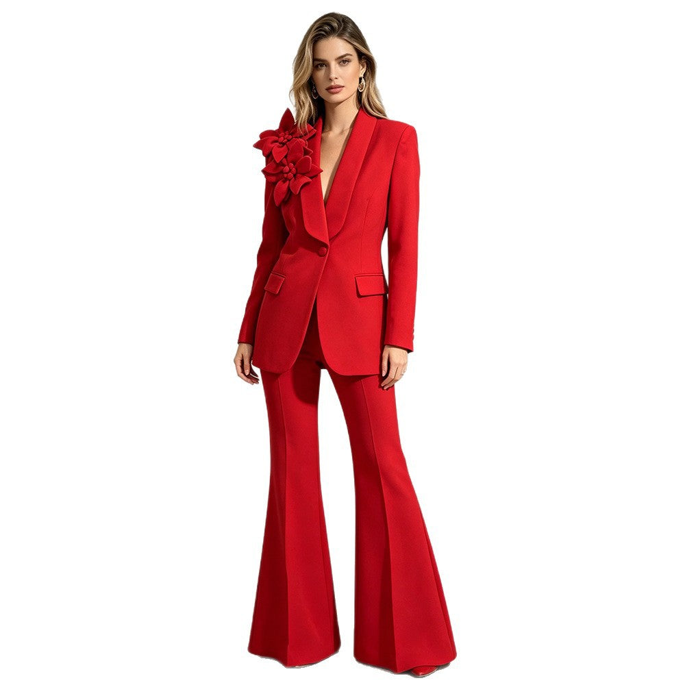 Womens Formal Suit Set with Flared Pants