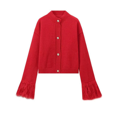 Women?s Fuzzy Cuff Button-Front Knit Cardigan