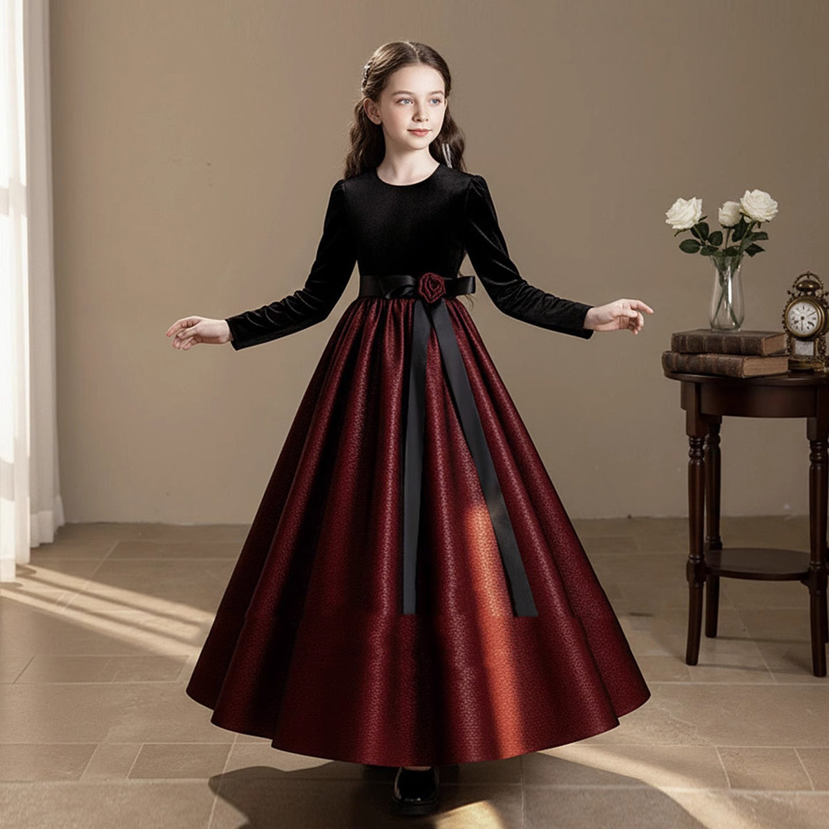 Childrens Black Velvet Princess Dress for Performance