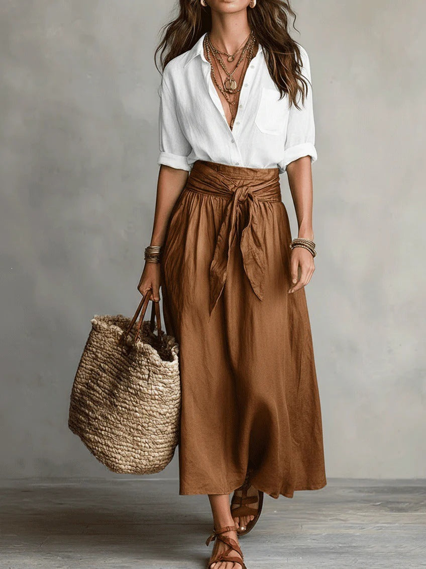 Women's Color-Block Skirt and Shirt Set