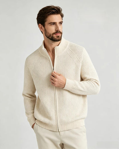 Mens Stand Collar Zip Up Knit Cardigan