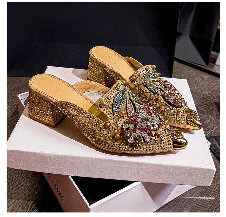 Womens Mesh Rhinestone Slippers