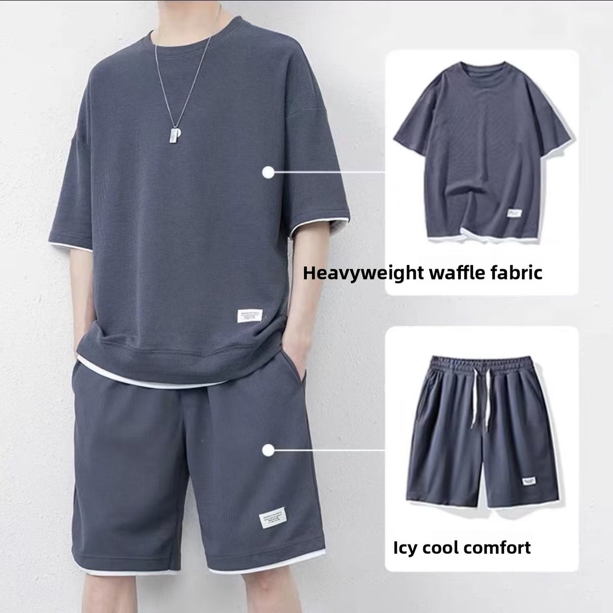 Mens Summer Waffle Short Sleeve Set