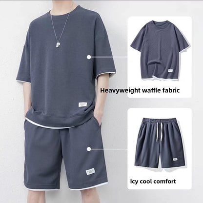 Mens Summer Waffle Short Sleeve Set