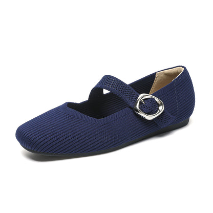 Mary Jane Flat Shoes Square Toe Buckle Strap