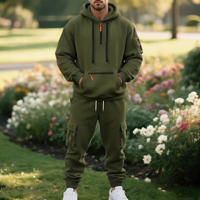 Mens Half Zip Hooded Sweatshirt and Joggers Set
