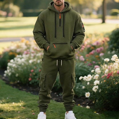Mens Half Zip Hooded Sweatshirt and Joggers Set