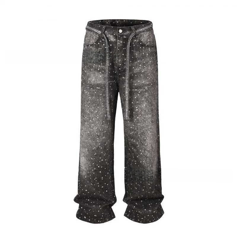 Rhinestone Embellished Denim Jeans with Matching Belt