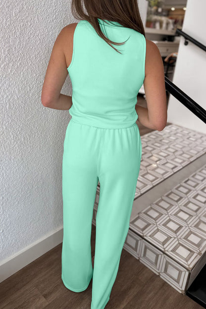 Moonlight Jade tweedelige casual set met elastische tailleband en trekkoord