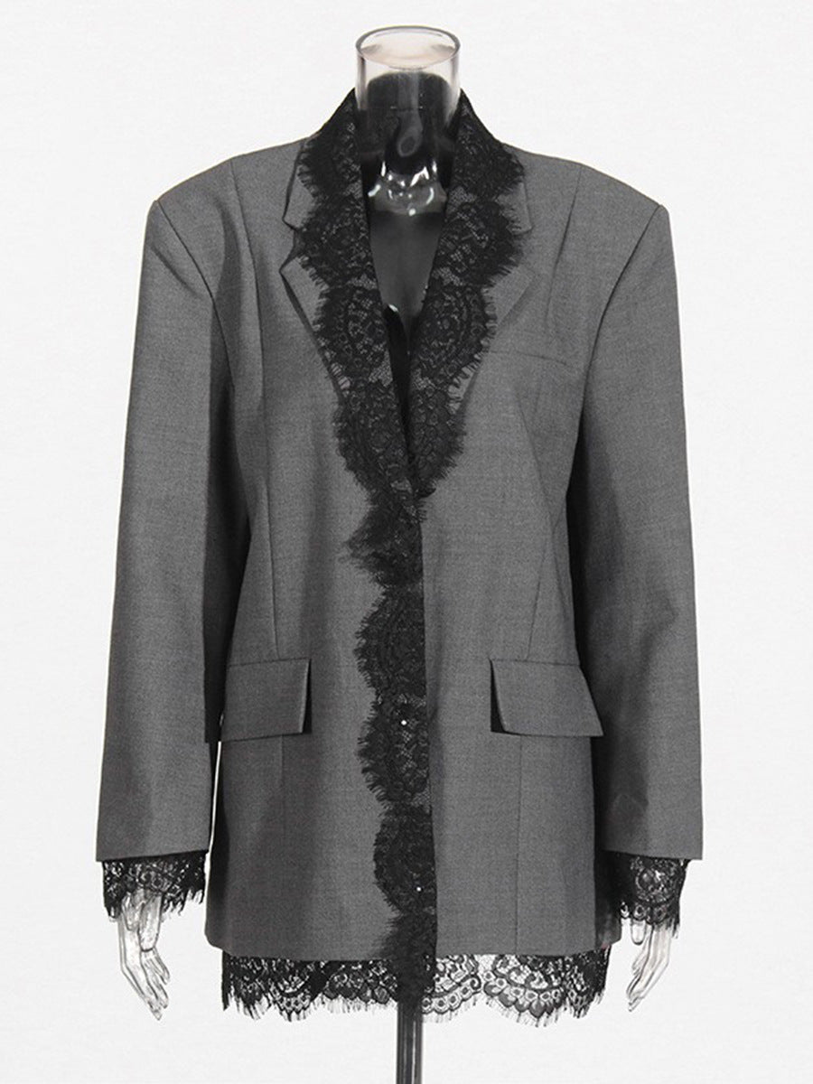 Elegant Lace Embroidered Blazer Jacket