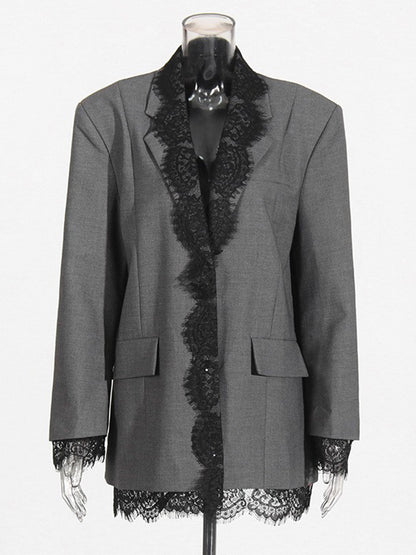Elegant Lace Embroidered Blazer Jacket