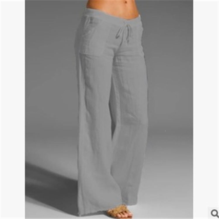 Womens High Waisted Wide Leg Pants Cotton Linen Casual Trousers