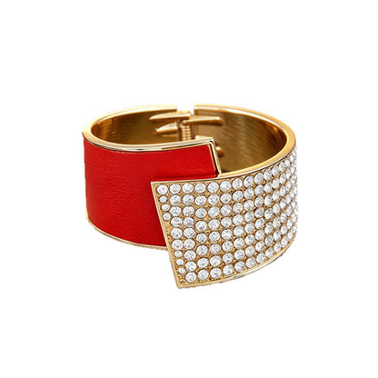 Manufacturer's best-selling simple European and American fashion light luxury metal full-diamond PU leather inlaid women's high-end bracelet wholesale