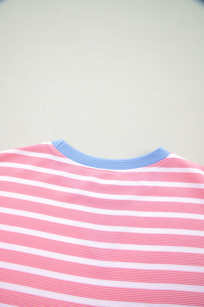 Gestreepte top met contrasterende bies losse korte mouwen en shorts