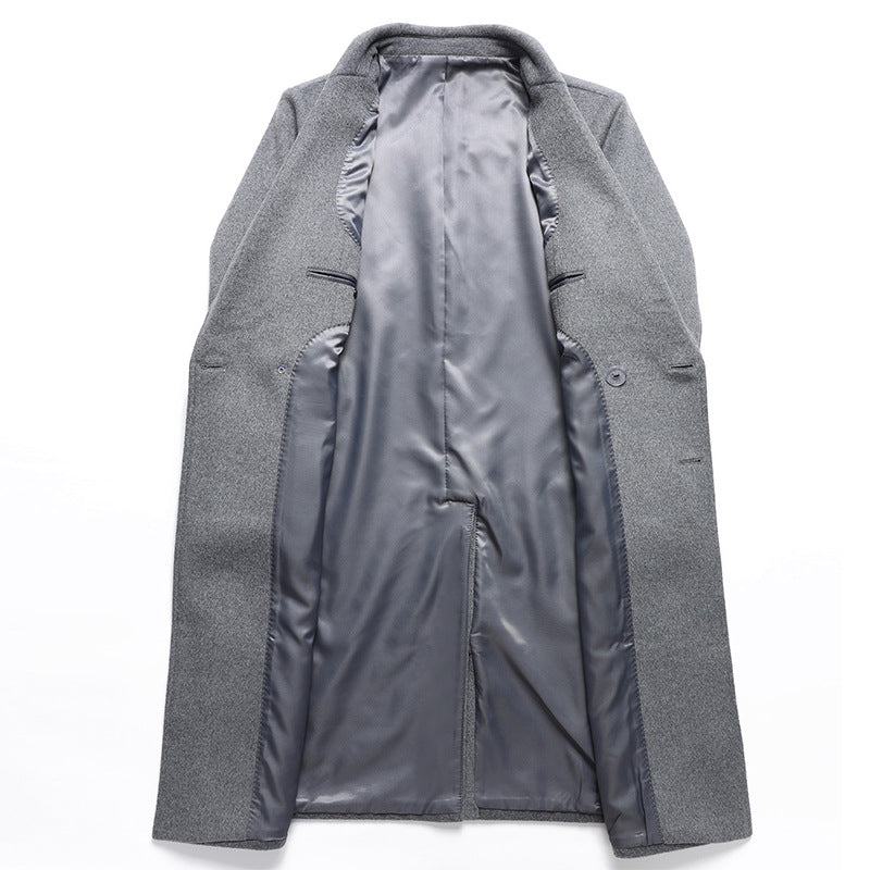 Men Woolen Coat Double Breasted Suit Collar Mid Long Jacket