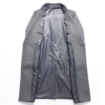 Men Woolen Coat Double Breasted Suit Collar Mid Long Jacket