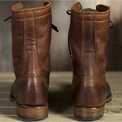 Retro Lace Up Roman Boots Short Boots for Women with Thick Heel