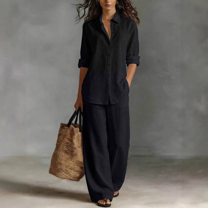 Casual katoen-linnen blouse en broekset voor dames