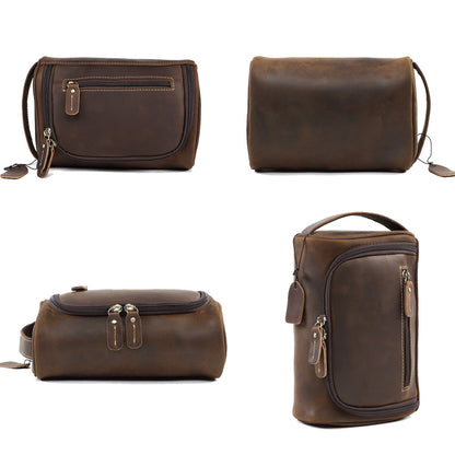 Man holding a retro cowhide bag