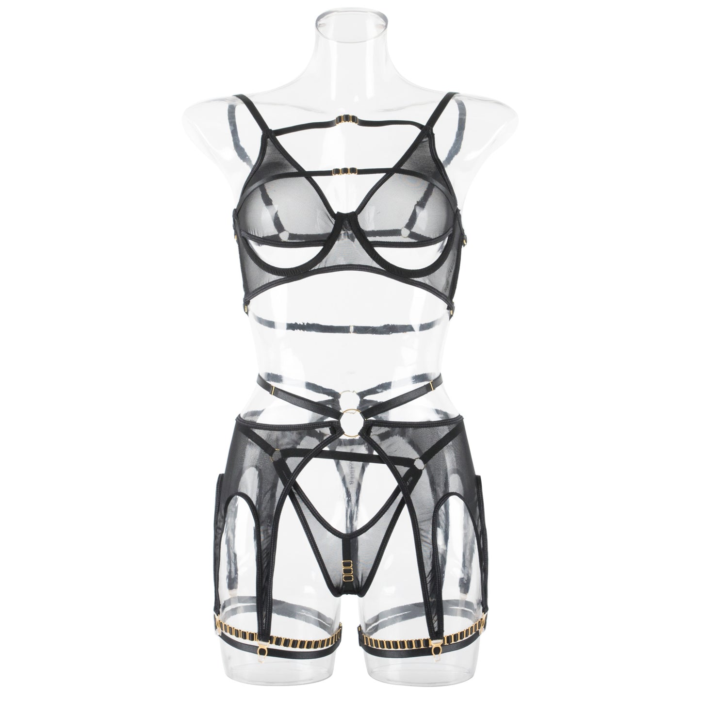 Adjustable Garter Lingerie Set with Steel Rings