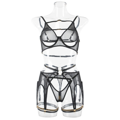 Adjustable Garter Lingerie Set with Steel Rings