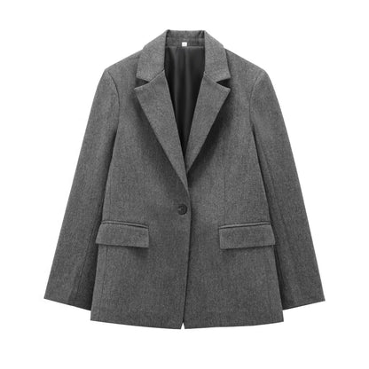 Damesblazer van wol-keperstof met reverskraag en 1-knoopsluiting