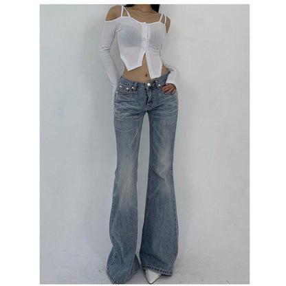 Vintage Blue Flared Denim Jeans for Women