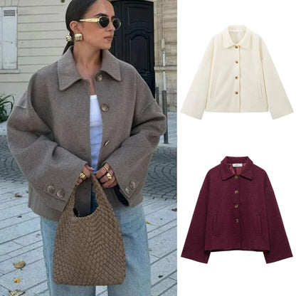 Women's Lapel Collar Wool Blend Jacket