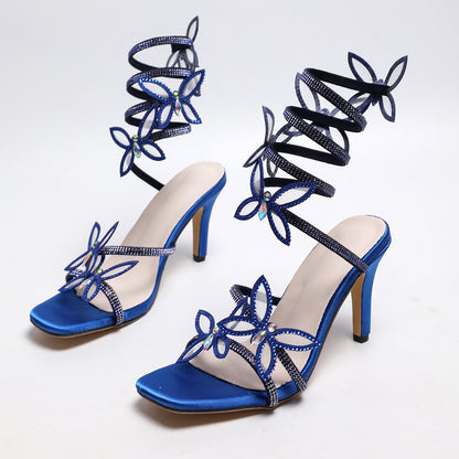 Roman Rhinestone Winding Thin Heel Sandals