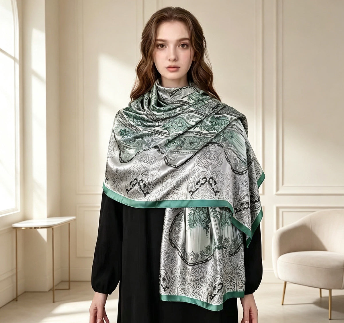 Women's Lijin Satin Scarf Floral Print Shawl