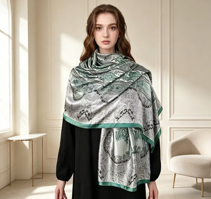 Women's Lijin Satin Scarf Floral Print Shawl