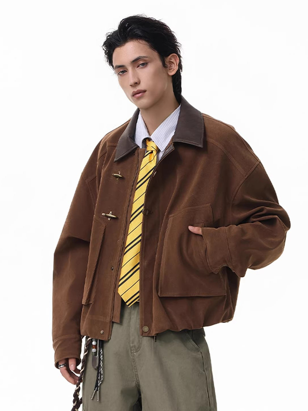 Boxy BarnStyle Jacket with Leather Collar