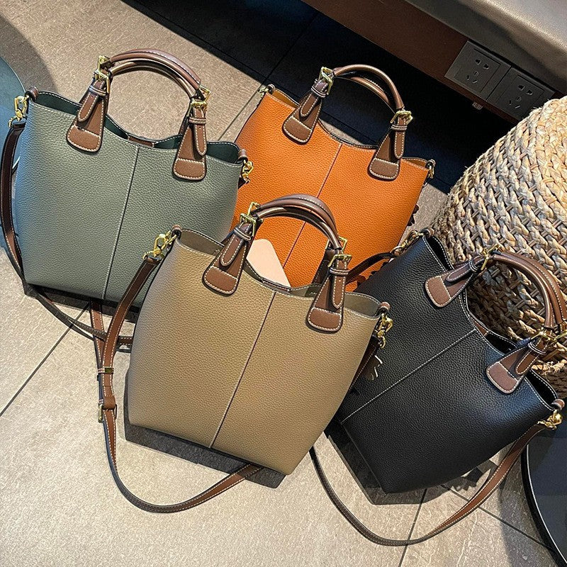 Women's Cowhide Bucket Tote Bag