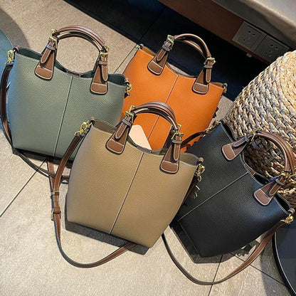 Women's Cowhide Bucket Tote Bag
