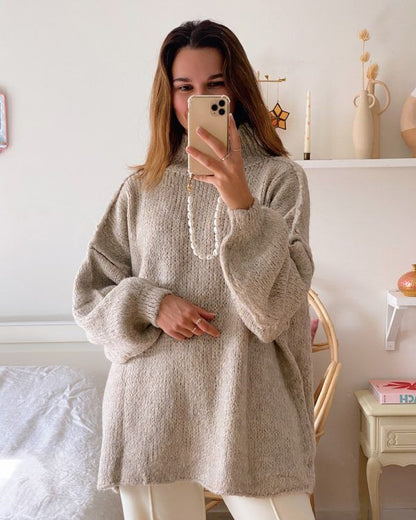 Cross-Border Amazon Foreign Trade New Thick Needle Reverse Bone Knitted Pullover Casual Loose Half Turtleneck Long-Sleeved Sweater for Women