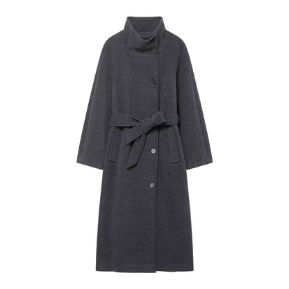 Womens Stand Collar Belted Coat